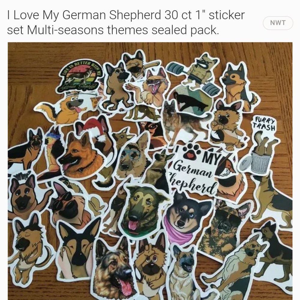 I Love My German Shepherd 30 ct 1" sticker set Multi-seasons themes sealed pack.